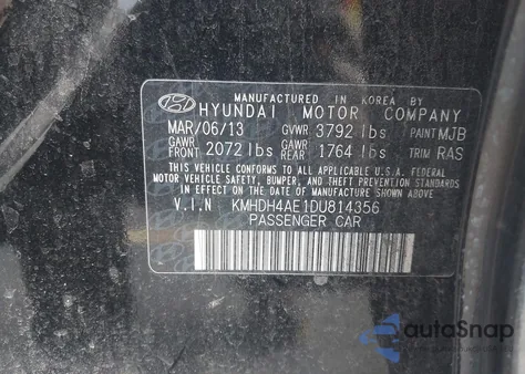 2013 Hyundai Elantra Gls z USA, uszkodzony, nr VIN KMHDH4AE1DU814356